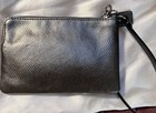 Coach F53429 Metallic Silver Gunmetal Crossgrain Leather Corner Zip Wristlet