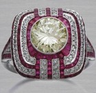 2 85ct Art Deco Style Lab Created Diamond   Ruby Wedding 14k White Gold Fn Ring