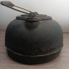 Antique Cast Iron Teapot W swivel Lid   Wire Brass Handle