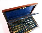 Refinished Antique Drafting Set In Mahogany Veneered Box With Working Lock   Key