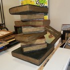 Vintage Stacked Book Side Table     Hand-painted   Carved With Solid Redwood Top