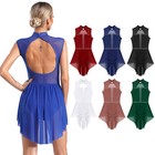 Womens Leotards Ruched Dress Contemporary Dancewear Mesh One Piece Modern Drape
