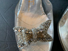 Jacque 50   s Vintage Clear Carved Lucite High Heel Peep Toe Shoes 8 Rhinestones