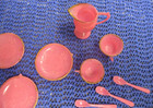 Vtg Miniature Toy Dishes Hong Kong Tea Set Pink Plastic Dollhouse Set 9 Pcs