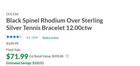 Black Spinel Rhodium Over Sterling Silver Tennis Bracelet 12 00ctw 7 25  New