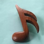 Vintage Large Carved Wood Wooden Sixteenth Music Note Pin Brooch     2 5 X 1 5 In