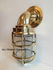 Antique Industrial Wall Light Vintage Retro Cage Bulkhead Gold Brass Ship 2pcs