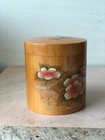 Vintage Chinese Lacquered Bamboo Tea Caddy W  Hand-painted Floral Design