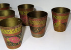 Vintage Engraved Lassi Cup Brass Painted Enamel Punjab 2-3 8  Set Of Six  6 