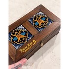 El Viejo Arte Riviera Maya Mexico Wooden Trinket Box Talavera Tile Inlay Brown