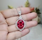 Vintage Oval Ruby   Lab Created Diamond Twisted Halo Wedding 925 Silver Pendant