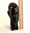 Vintage 7    Ebony Wood Hand Carved African Tribal Figure Bust Statue Head