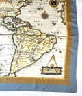 Vintage 1980s 1990s Nautical Map Silk Scarf Fantasy Cream Gold Blue 34 