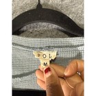 Pol Womens Size M Blue Waffle Knit V Neck Long Sleeve Striped Pocket Top  Boho