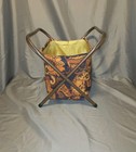 Vintage 70s Folding Sewing Basket Knitting Bag Paisley Craft Storage Magazine 