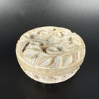 Hand Carved Soapstone Floral Round Trinket Jewelry Box Vintage
