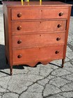 Antique Sheraton Cherry Chest Dresser Drawers 1820 Old Surface Red Wash Apron