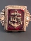 Vintage Original Wwii Us Navy Ring Sterling Silver  Size 9 Red Stone Background 