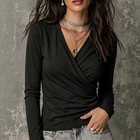 Slim Long Sleeve T-shirt Women s Casual V-neck Top Ruched Detail Slim Fit Blouse