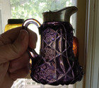 1890s Pretty Amethyst Pressed Glass Syrup Pitcher With Flap Lid Small 5 size