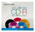 30 Memorex Cool Colors 52x Cd-r 80min 700mb  w Slim Cd Jewel Case   100 Ps