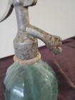 Rare Romania Seltzer Bottle Light Teal Faceted Glass Turkey Spout Mouth Vintage