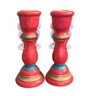 Pair Of  Hand Painted Christmas Decor Red Gold