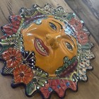 Mexican Talavera Folk Art Sun Face Wall Hanging 14  Terra Cotta Clay Pottery