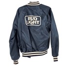 Vintage Bud Light Promo Varsity Jacket L Navy Blue Satin Bomber 80s Usa Beer Ad