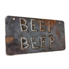 Vintage 1970s Handmade Heavy Welded Steel Beep Beep Front Novelty License Plate
