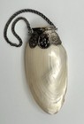 Vintage Mother Of Pearl Trinket Snuff Pill Box Shell On Chain Victorian  read 