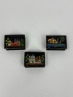 Vintage Russian Trinket Box Black Lacquer Wooden Hand Painted Signed  lot Of 3 