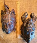 Vintage Pair Of Bali Indonesian Hand Carved Wood God   Goddess Masks  