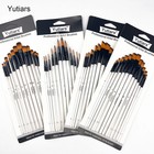 12 Pcs Flat Nylon Hair Paint Brush Set With Wooden Handles For Acrylic Oil Art