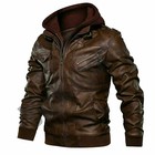 Men s Genuine Real Leather Jacket Brown Bomber Winter Hooded Jacket Coat