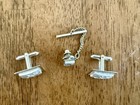 Men s Silver Tone Letter S Square Chain Link Cufflinks   Tie Tack Set