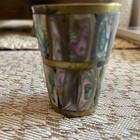 Abalone And Brass Toothpick Holder Or Shot Glass Vintage