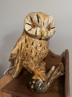 Vintage Ceramic Owl Lamp Pierced Light Amber Eyes Woodland Decor Mcm 12 Inches