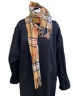 Tartan Plaid Scarf 100  Cashmere Brown Red White Fringe Scotland  64x12 Euc