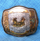 Huge Team Roping Trophy Belt Buckle Rodeo Cowboy Ssp Montana Silversmiths gmp301