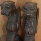 Pair Antique Carved Wood Corbel Statue Pedestal Dragon Griffin Furniture Salvage