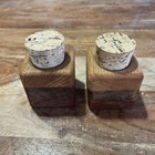 Vintage Wooden Spice Jars Mid Century With Corks Inlaid Wood Square  2