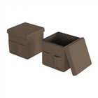 15  Set Of 2 Ottomans With Storage Pockets Folding Foot Rests Organizers  Brown