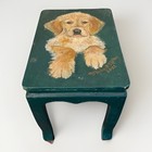 Hand Painted Wood Step Stool Golden Retriever Puppy Artist Signed