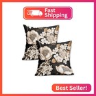Vintage Flowers Pillow Covers 18x18 Inch Set Of 2 White Floral Gold Leaves Botan
