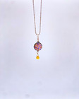 Artisan Dichroic Glass Jewelry Set Purple Orange Cabochon Amber Drop