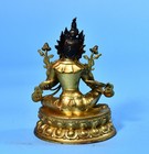 4 3  China Old Antique Tibetan Buddhism Bronze Gilt Green Tara Buddha Statue