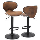 Set Of 2 Leather Bar Stool Adjustable Swivel Kitchen Counter Height Dining Chair