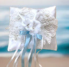 Wedding Ring Bearer Pillow White Lace Pearl Cushion White Flowers Keepsake Gifts