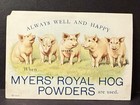 Antique Victorian Advertising Trade Card Myer   s Royal Hog Powder 1880s Pigs